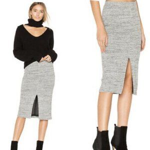 Alice + Olivia Spiga Slit-Front Knit Midi Pencil Skirt, Gray, NWT